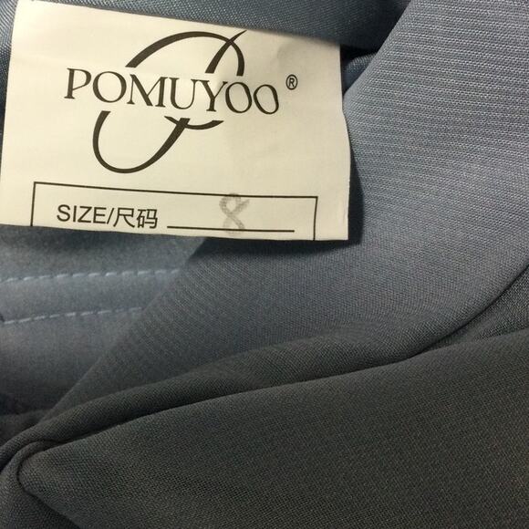 FORMAL PARTY 8 M slate blue boat neck faux wrap bridesmaid maxi dress NEW B159 - Picture 8 of 9